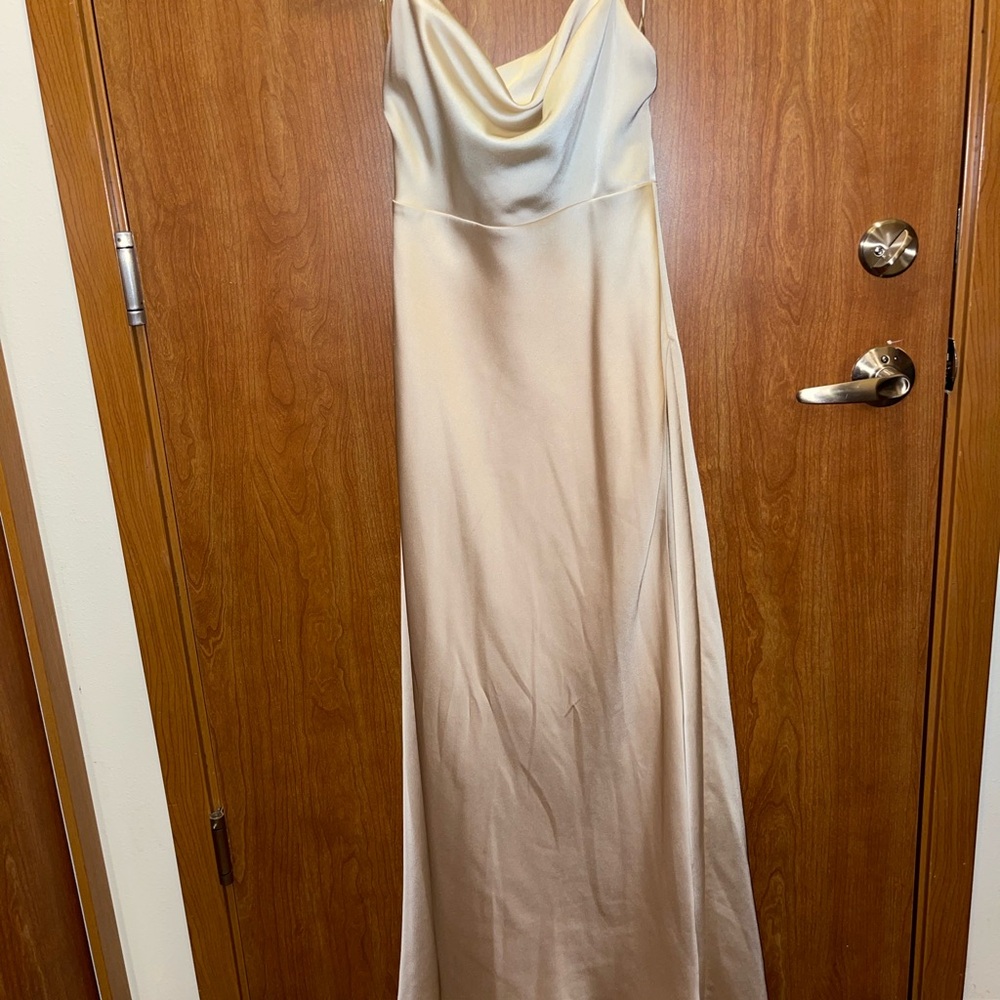 Fame and Partners Champagne Satin Maxi Dress